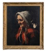 JOSEPH HERBERT BENTLEY RBA (1866-1934) oil in canvas - elderly lady in day cap and red/black plaid