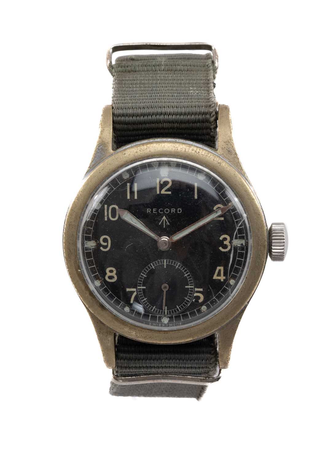 RECORD WORLD WAR II MILITARY WRISTWATCH, one of the famous 'Dirty Dozen' collection, the black