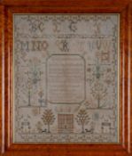 EARLY 19TH CENTURY NEEDLEWORK SAMPLER by Sarah Hirsts, taught by Ann Royner, dated Marsh (sic) 1803,