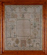 EARLY 19TH CENTURY NEEDLEWORK SAMPLER by Sarah Hirsts, taught by Ann Royner, dated Marsh (sic) 1803,