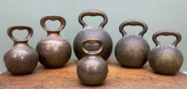 TWO GROUPS IMPERIAL BRASS STANDARD WEIGHTS, comprising Borough of Burton on Trent 7lbs, 14lbs and