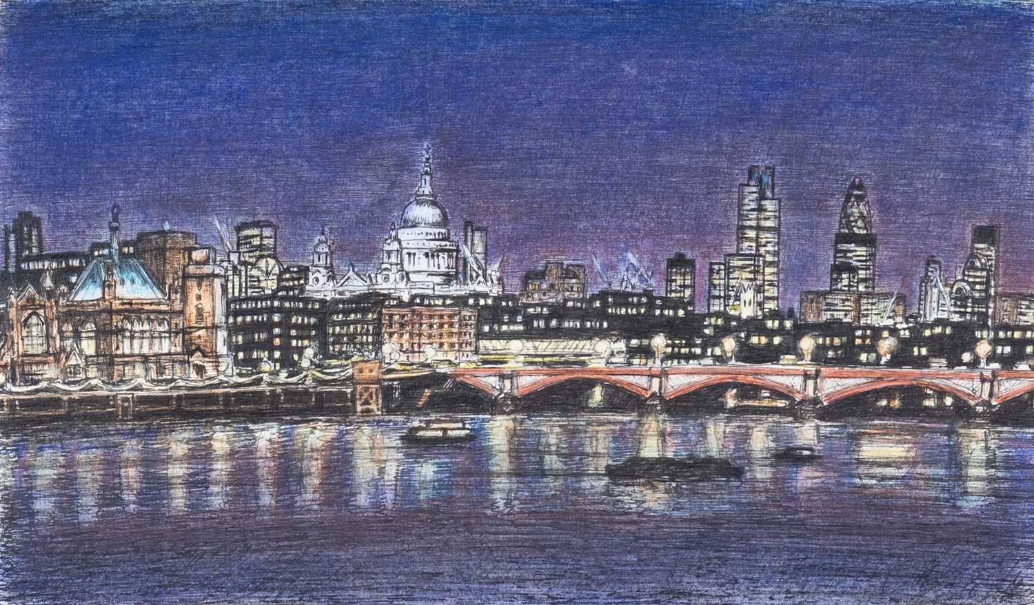 ‡ STEPHEN WILTSHIRE MBE (b. 1974) pen, ink & pastel on paper - entitled 'St Paul's and London