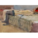 KEN HOWARD OBE RA (1932-2022) watercolour and bodycolour – semi nude woman reclining on a bed,