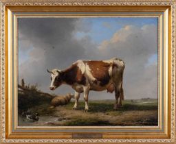 EUGENE JOSEPH VERBOECKHOVEN (Belgian, 1798-1881) oil on board - titled verso 'On The Meadows' on old