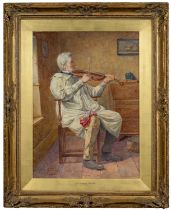 HENRY TERRY / HENRY M TERRY (act. 1880-1920) watercolour - The Country Fiddler, seated musician in