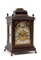 LATE 18TH C. MAHOGANY BRACKET CLOCK, John Wightwick, bell top with handle and four cone finials,