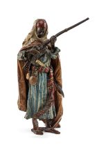 FRANZ XAVIER BERGMANN (Austrian, 1861-1936) cold painted bronze - Arab Warrior with Flintlock,