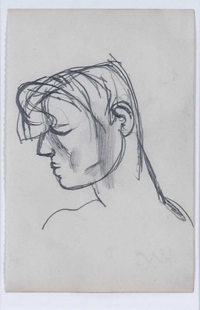 ‡ ATTRIBUTED TO KEITH VAUGHAN (1912-1977) pencil - sketch of the head of a man, signed with initials