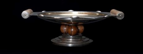 ROUX-MARQUIAND ART DECO TAZZA, c. 1930, electroplated octagonal form with turned macassar handles