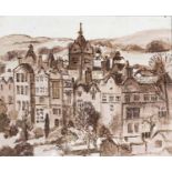 ‡ FRED YATES (1922-2008) oil on board - North Wales Hospital II, Denbigh, County Asylum, signed,