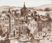 ‡ FRED YATES (1922-2008) oil on board - North Wales Hospital II, Denbigh, County Asylum, signed,