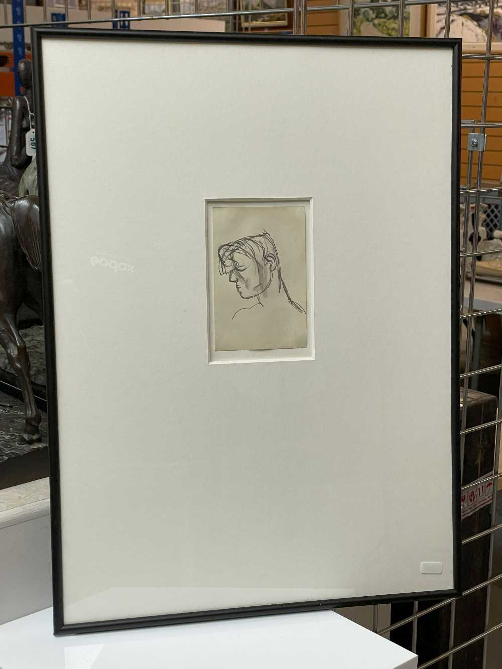 ‡ ATTRIBUTED TO KEITH VAUGHAN (1912-1977) pencil - sketch of the head of a man, signed with initials - Image 2 of 4