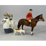 BESWICK HUNTSMAN IN RED JACKET ON BAY HORSE, Beswick fox hound with nose to ground and a Nao