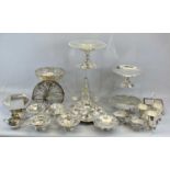 MIXED EPNS WARE to include a three-candle central epergne stand, no epergne, tazzas, sardine and