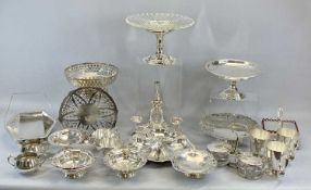 MIXED EPNS WARE to include a three-candle central epergne stand, no epergne, tazzas, sardine and