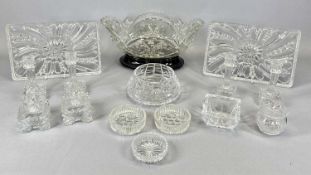 CUT & OTHER GLASSWARE GROUP including 2 x dressing table trays, 4 x candlesticks, cupboard pots
