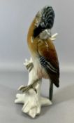 KARL ENS LARGE PORCELAIN FIGURE OF A JAY PERCHED ON BRANCH, blue printed mark, 60-80cms H