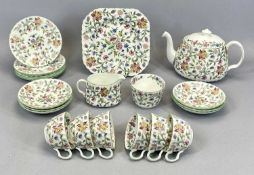MINTON 'HADDON HALL' 21-PIECE TEASET, comprising teapot and cover, 25cms across, sandwich plate,