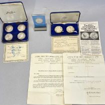 JOHN PINCHES & OTHER SOLID SILVER MEDALS comprising cased pair 200th Anniversary of Cook's Discovery