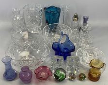 MIXED CUT & COLOURFUL GLASSWARE GROUP, to include fruit bowls, vases, tableware and cabinet
