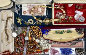 VINTAGE & LATER JEWELLERY, WATCHES AND COLLECTABLES including 48cm L coral necklace, 45g, 46cms L
