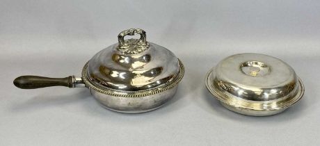 TWO SILVER PLATED CIRCULAR FOOD SERVERS, both having lift off lids and segmented interiors, one
