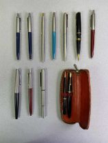 PARKER PENS to include a black Slimfold fountain pen and Duofold No 3 propelling pencil set in zip-