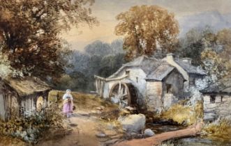 JAMES BURRELL SMITH (British, 1822-1897) watercolour - watermill with figure to side, title verso '