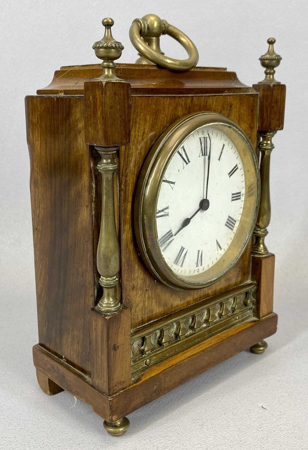 LATE VICTORIAN ORNATE BRASS MOUNTED WALNUT MANTEL CLOCK, with white enamel dial Provenance: - Image 2 of 5