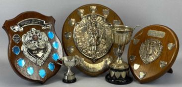 GIRL GUIDING PRESENTATION SHIELDS & TROPHIES, all three shields in oak with easel stand backs, the