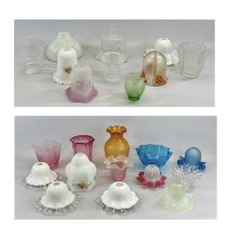 VICTORIAN & LATER CLEAR COLOURED AND OPAQUE GLASS LIGHTSHADES, COLLECTION OF APPROX. TWENTY-TWO