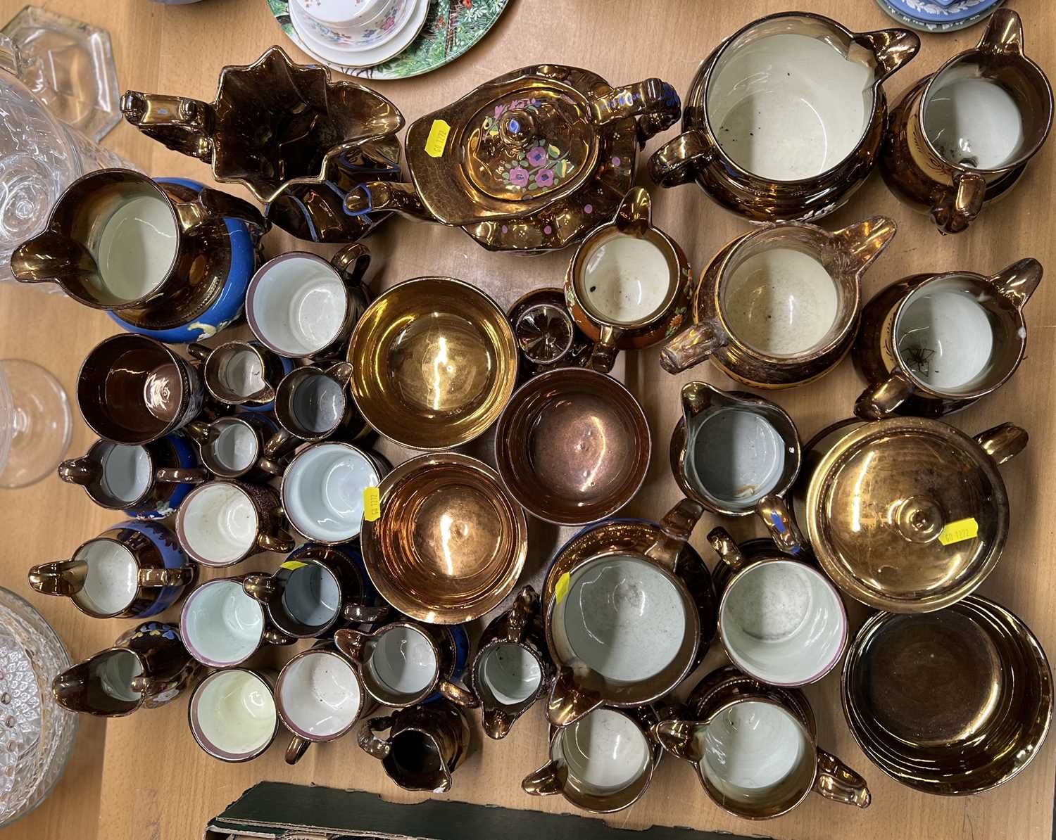 LARGE COLLECTION OF VICTORIAN COPPER LUSTRE JUGS, BOWLS, MUGS & OTHER ITEMS Provenance: deceased