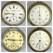 FOUR VINTAGE POCKET WATCHES & ASSOCIATED ITEMS, comprising a Hampden Watch Co. lever pocket watch