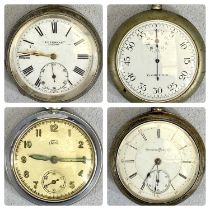 FOUR VINTAGE POCKET WATCHES & ASSOCIATED ITEMS, comprising a Hampden Watch Co. lever pocket watch