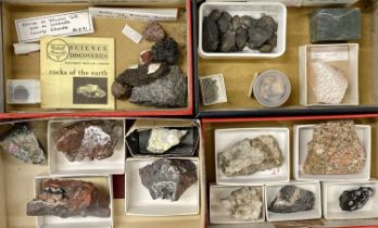 MIXED MINERAL COLLECTION contained within four small boxes, milky quartz, daisy head gypsum,