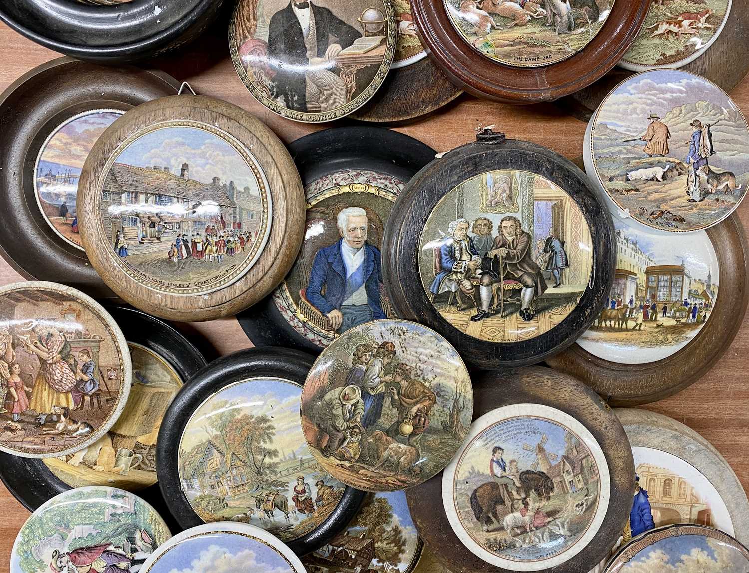MID 19TH CENTURY PRATTWARE TRANSFER PRINTED POT LIDS, LARGE COLLECTION, many framed Provenance: - Image 3 of 3