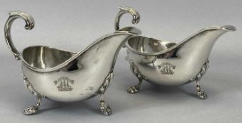 PAIR OF MATCHING SILVER SAUCEBOATS, Birmingham 1902, Barker Bros, acanthus capped scroll handles