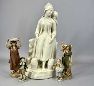 VICTORIAN PARIAN FIGURE OF A MOTHER & CHILD, 40cms H, pair of Royal Dux classical figures, pink