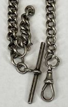 SILVER GRADUATING CURB LINK ALBERT WITH T-BAR & END CLIP, 32cms L, 1.5ozt, 49.5gms Provenance:
