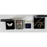 22CT GOLD CUT WEDDING BAND, NORWEGIAN STERLING SILVER & ENAMEL BUTTERFLY BROOCH AND SMALL QUANTITY