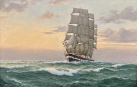 WILLIAM JOHN POPHAM (British, 20th Century) oil on canvas - clipper ship under full sail, signed