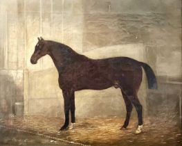 19TH CENTURY BRITISH SCHOOL oil on canvas - bay hunter in stable, 49 x 62cms Provenance: private