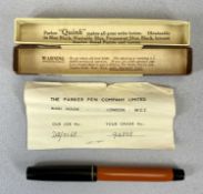 EARLY OVERSIZED PARKER DUOFOLD FOUNTAIN PEN in orange and black, large Parker 14k nib, Canada, boxed