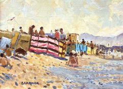 KEITH GARDNER RCA (British, b. 1933) oil on board - titled verso 'Kinmel Bay Beach, Sea Wall and