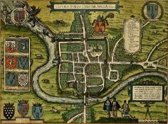 AN ELIZABETHAN MAP OF CHESTER BRAUN & HOGENBERG 'CESTRIA VULGO CHESTER ANGLIAE CIVITATES' CIRCA