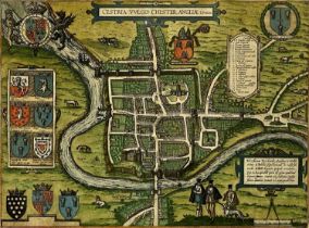 AN ELIZABETHAN MAP OF CHESTER BRAUN & HOGENBERG 'CESTRIA VULGO CHESTER ANGLIAE CIVITATES' CIRCA