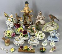 VICTORIAN & LATER ORNAMENTAL CABINET FIGURINES ETC, including 2 x good pin dishes with lids