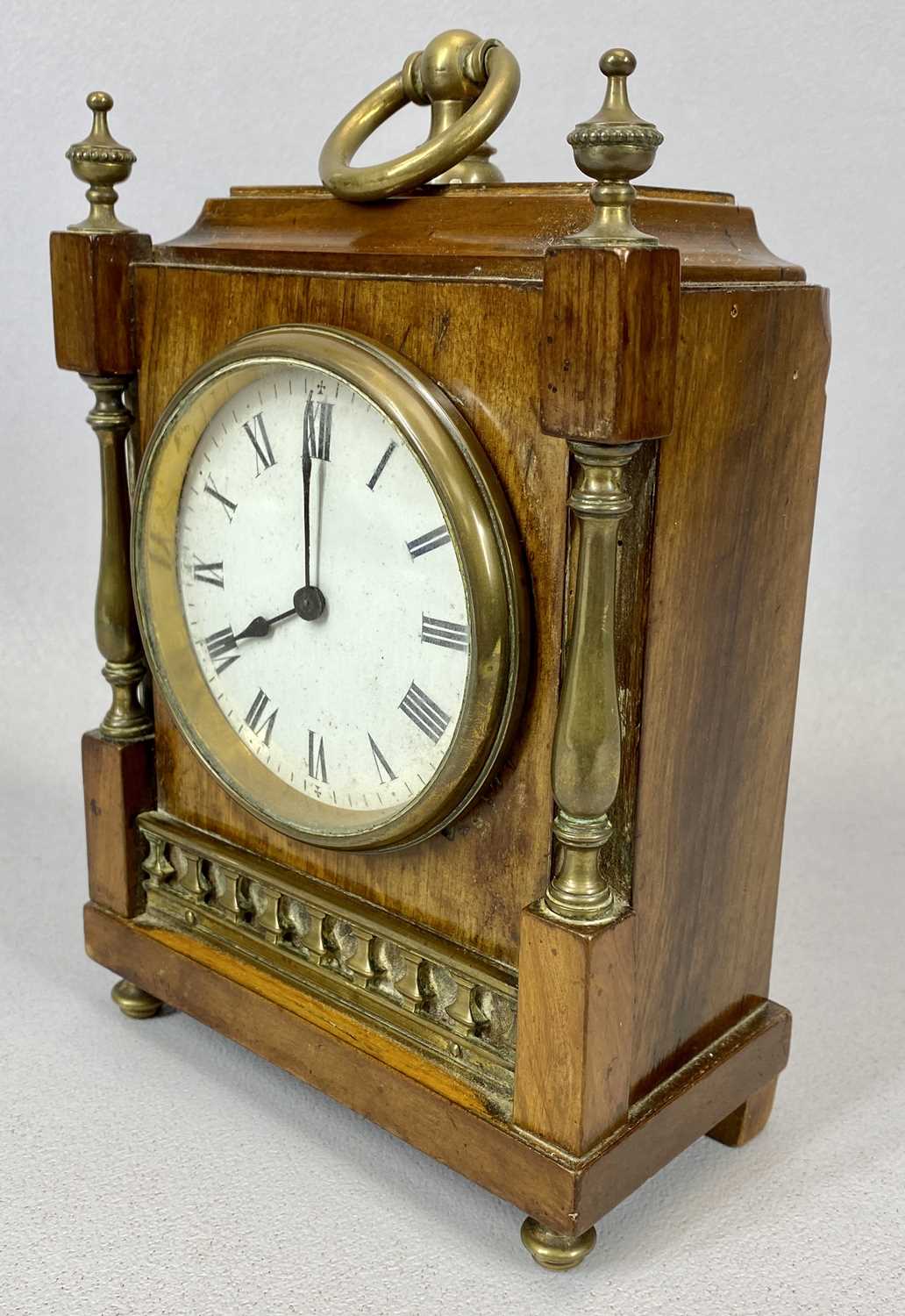 LATE VICTORIAN ORNATE BRASS MOUNTED WALNUT MANTEL CLOCK, with white enamel dial Provenance: - Image 3 of 5
