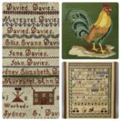VICTORIAN & LATER WOOLWORK SAMPLERS AND TAPESTRY PICTURES (2+1) the larger sampler listing various