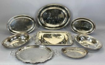 EIGHT VARIOUS EPNS SERVING TRAYS, PLATTERS & DISHES various patterns and styles, including a